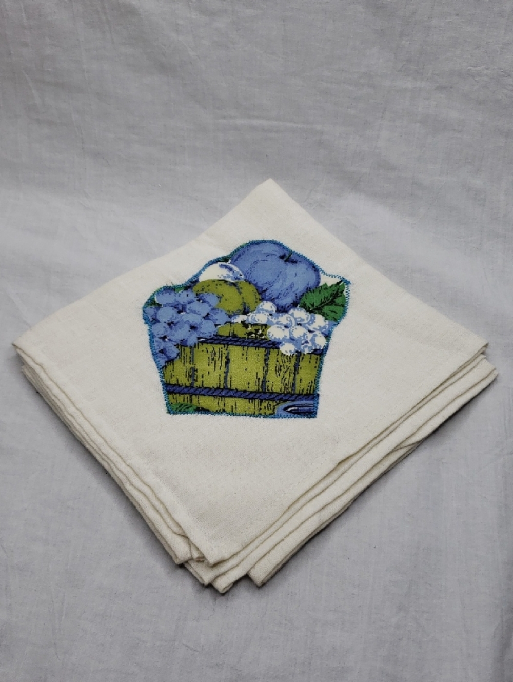 Vintage Applique Blue Fruit Bucket XL Dish Towel